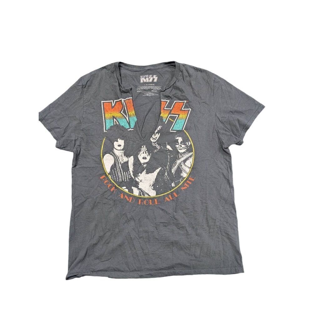 Kiss Black Orange Cotton Rock & Roll Band Graphic T-Shirt Size Large